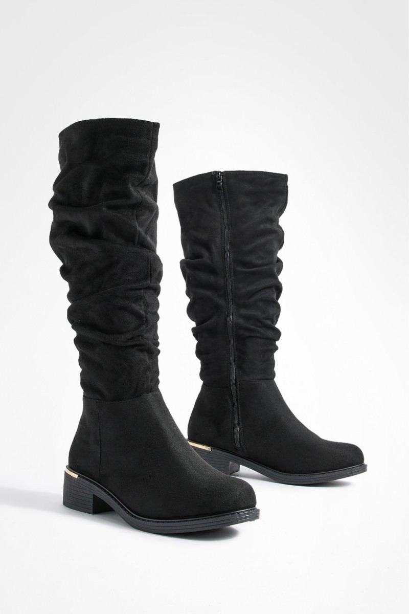 Black Ladies Flat Boots - Boohoo GOOFASH