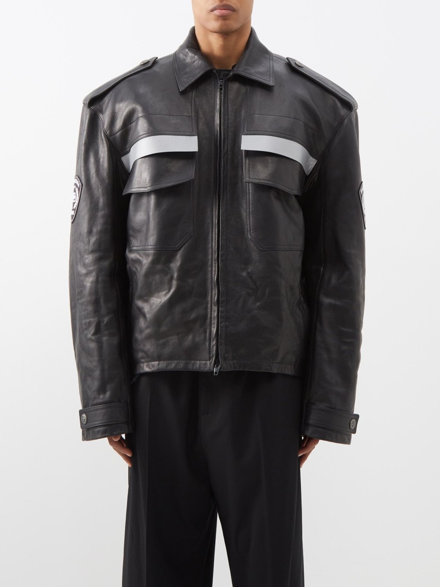 Black Leather Jacket Balenciaga Matches Fashion GOOFASH