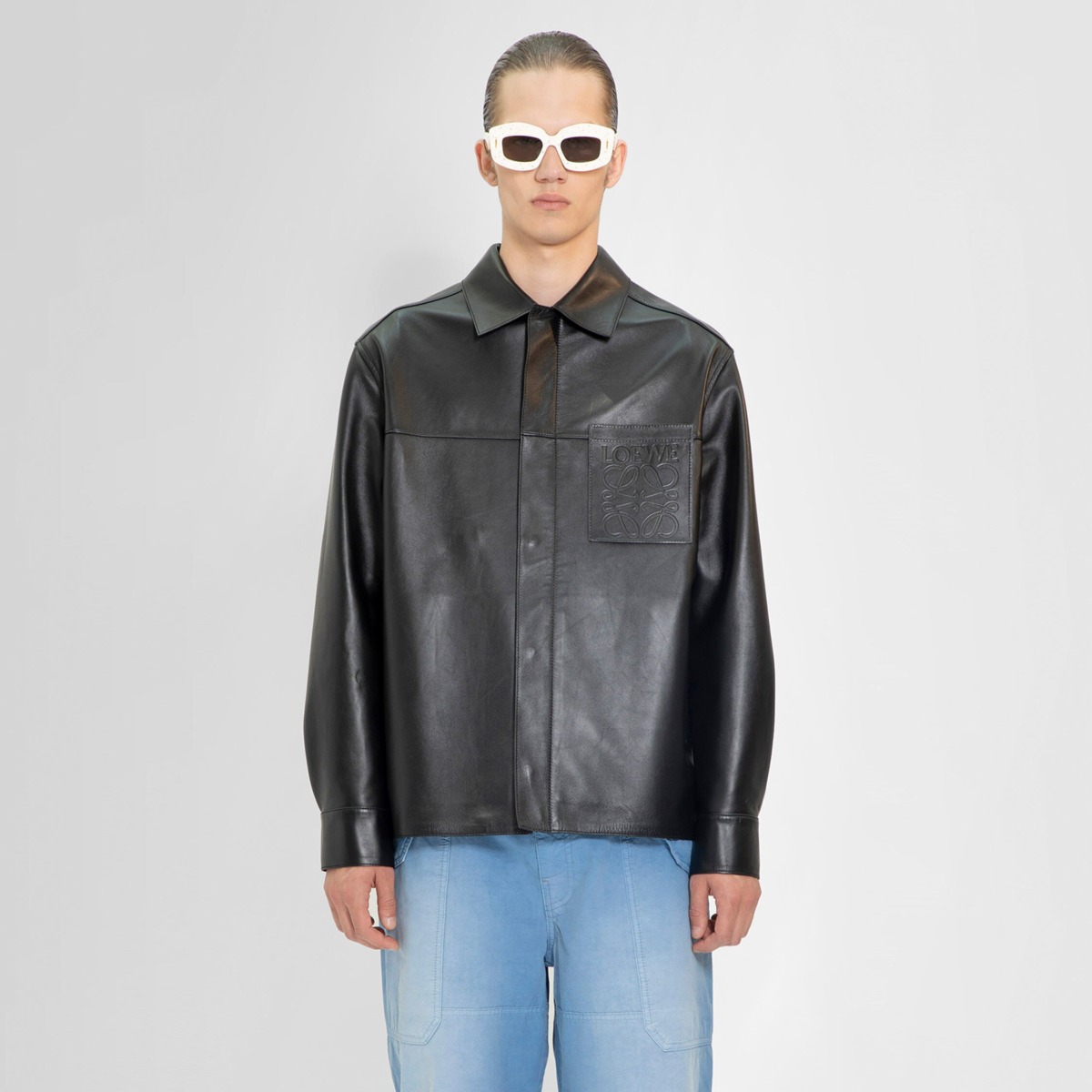 Black - Leather Jacket - Loewe - Man - Antonioli GOOFASH