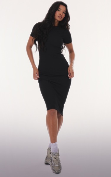 Black Midi Dress - Ladies - PrettyLittleThing GOOFASH