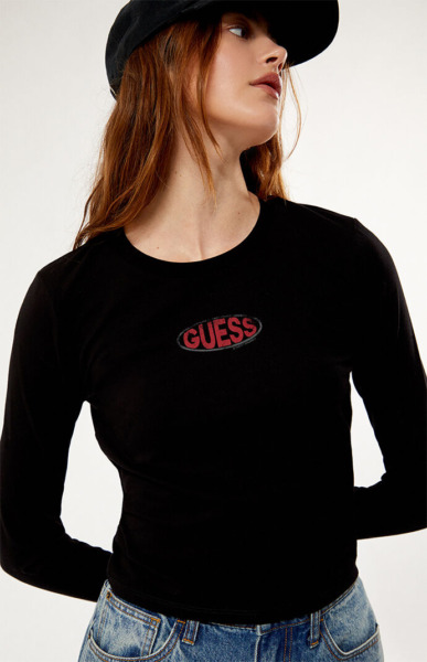 Black T-Shirt - Guess Woman - Pacsun GOOFASH