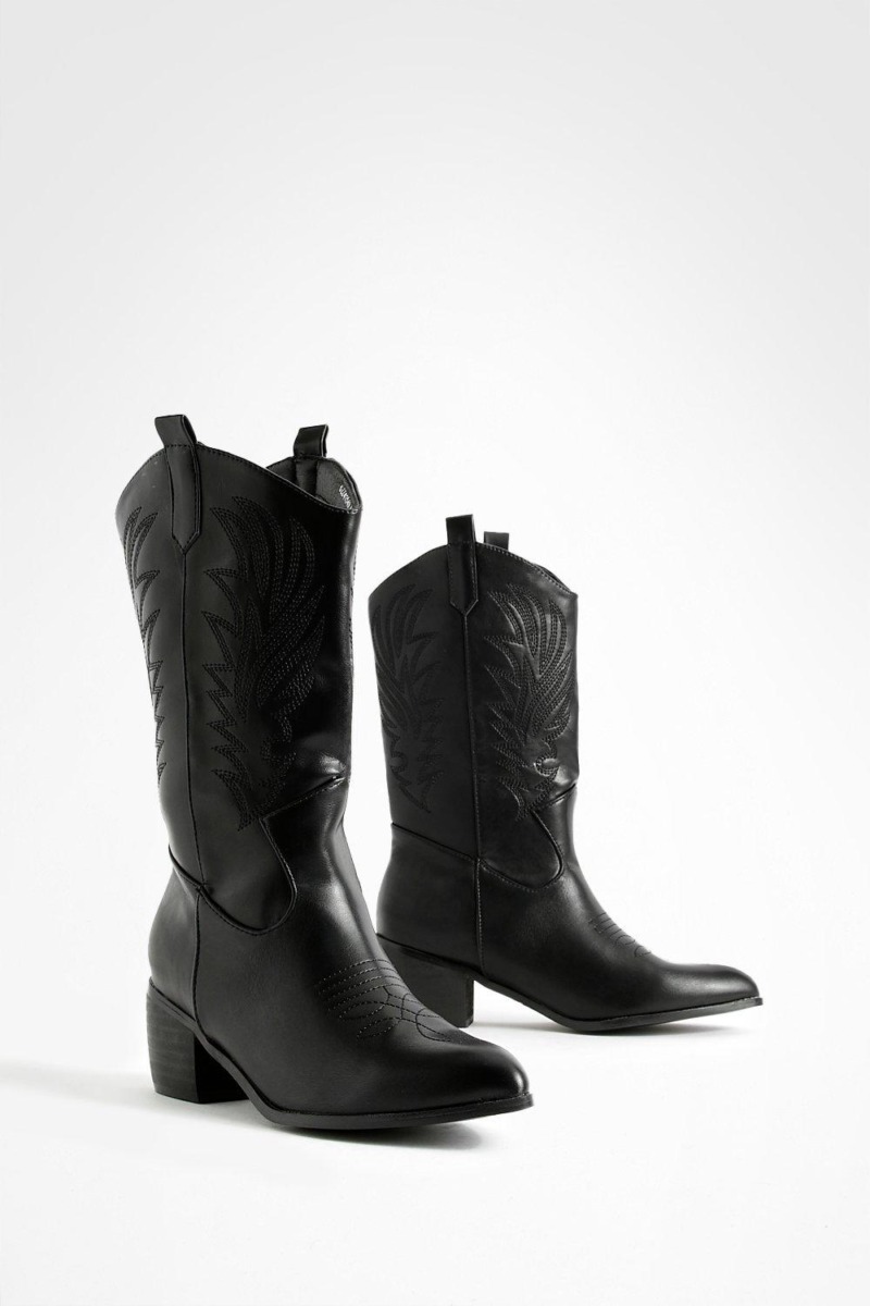 Boohoo - Cowboy Boots Black - Women GOOFASH