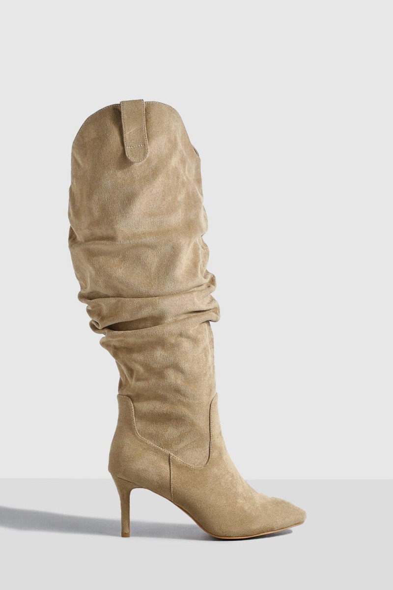 Boohoo - Knee High Boots Beige GOOFASH