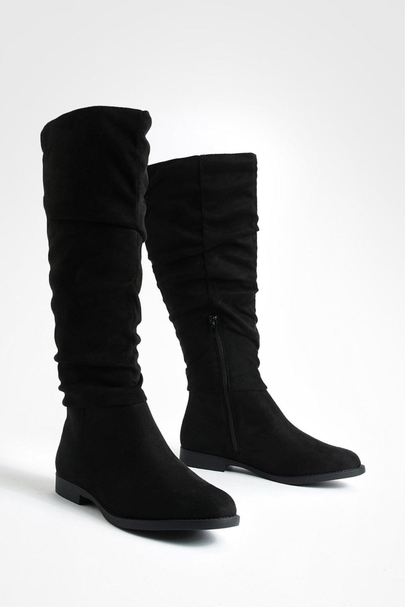 Boohoo - Ladies Flat Boots Black GOOFASH