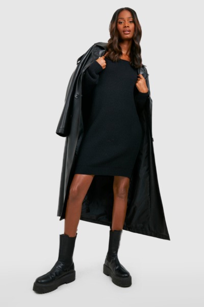 Boohoo - Ladies Jumper Dress Black GOOFASH