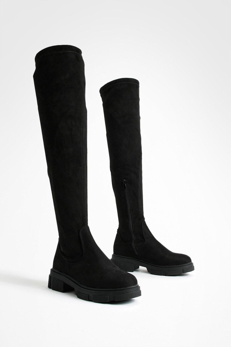 Boohoo - Lady Knee High Boots Black GOOFASH
