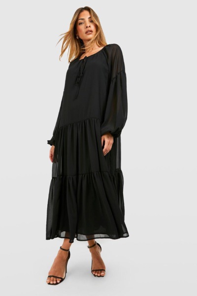 Boohoo - Lady Smock Dress in Black GOOFASH