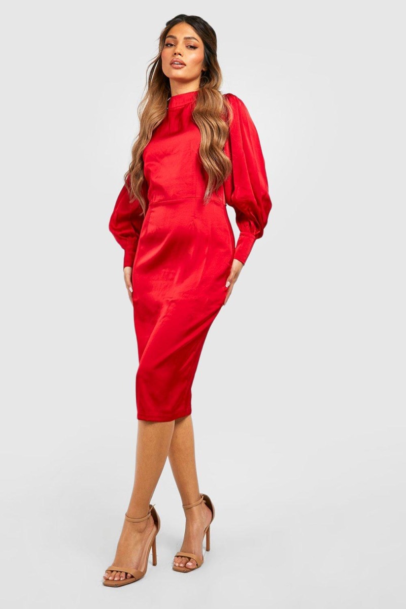 Boohoo - Red Women's Midi Dress GOOFASH