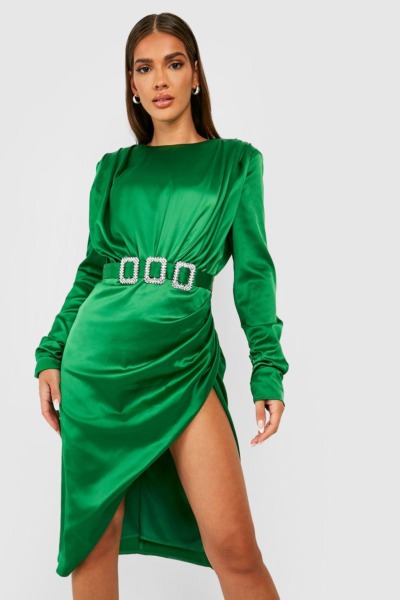 Boohoo Women Midi Dress Green GOOFASH