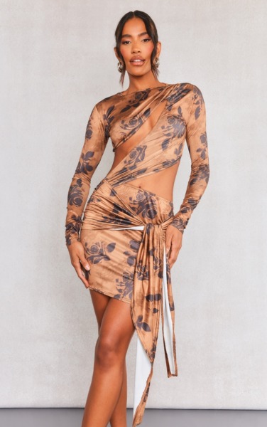 Brown Bodycon Dress - Woman - PrettyLittleThing GOOFASH