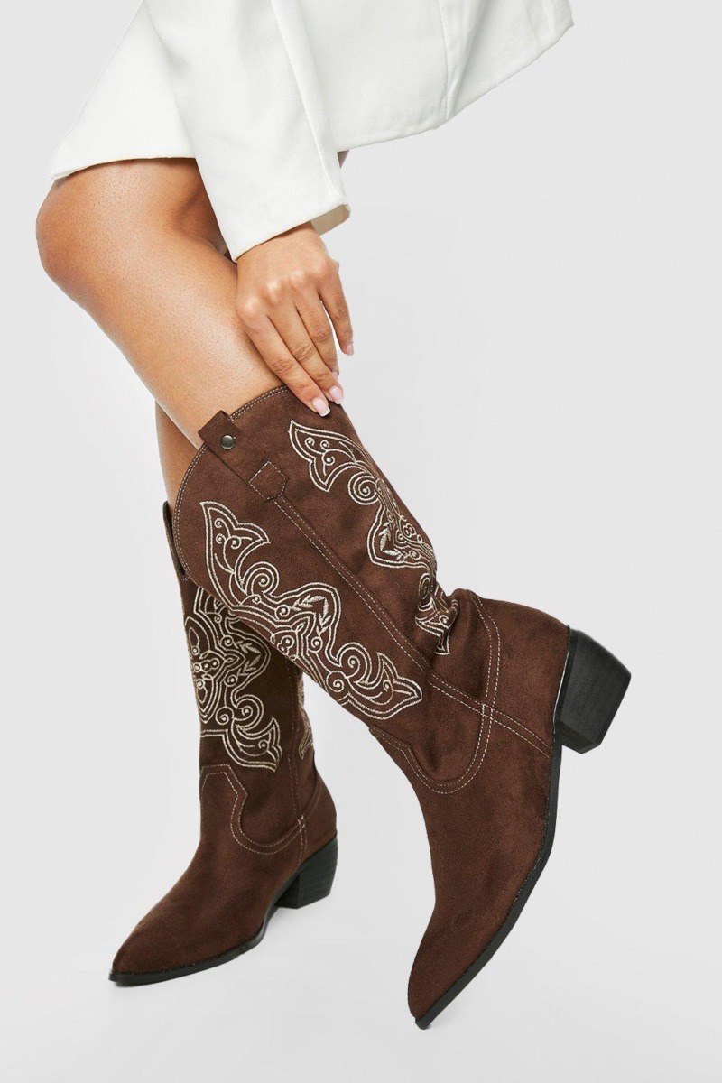 Brown Cowboy Boots - Ladies - Boohoo GOOFASH