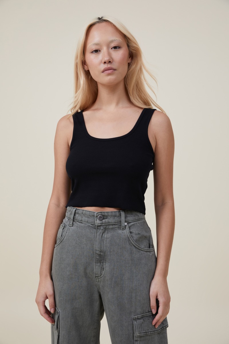 Cotton On - Cropped Tank Top in Black GOOFASH
