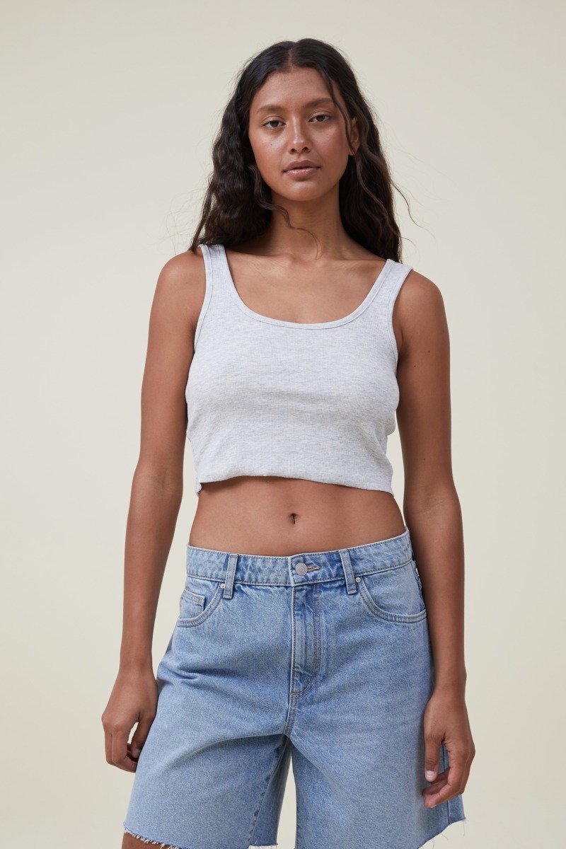 Cotton On Cropped Tank Top in Grey GOOFASH
