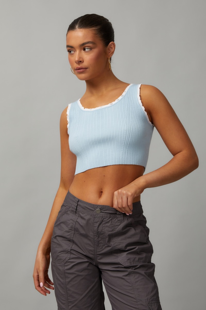 Cotton On Lady Cropped Tank Top in Blue by Factorie GOOFASH