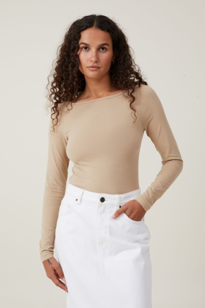 Cotton On - Lady Long Sleeve Top - Grey GOOFASH