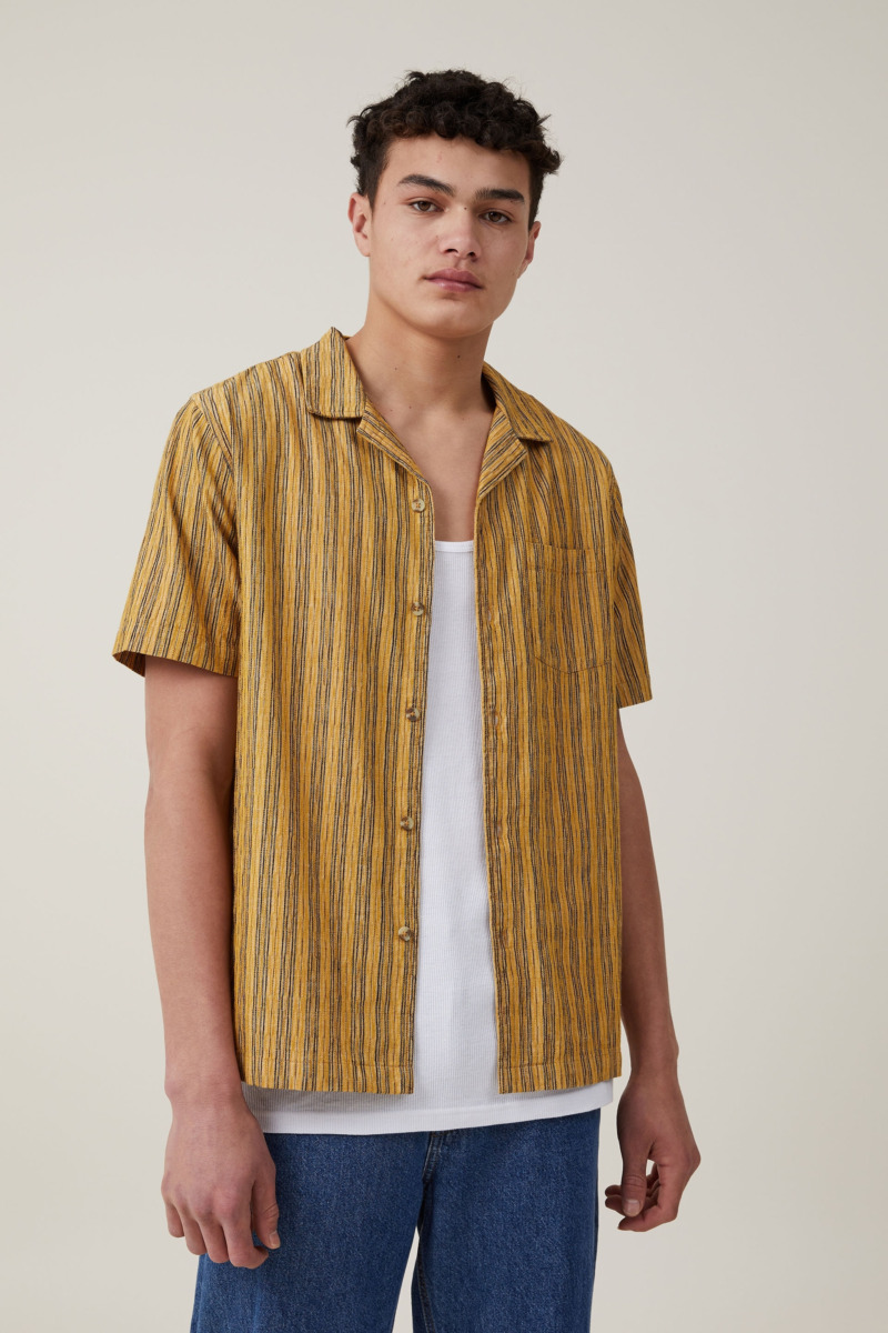 Cotton On Men Short Sleeve Shirt in Yellow GOOFASH