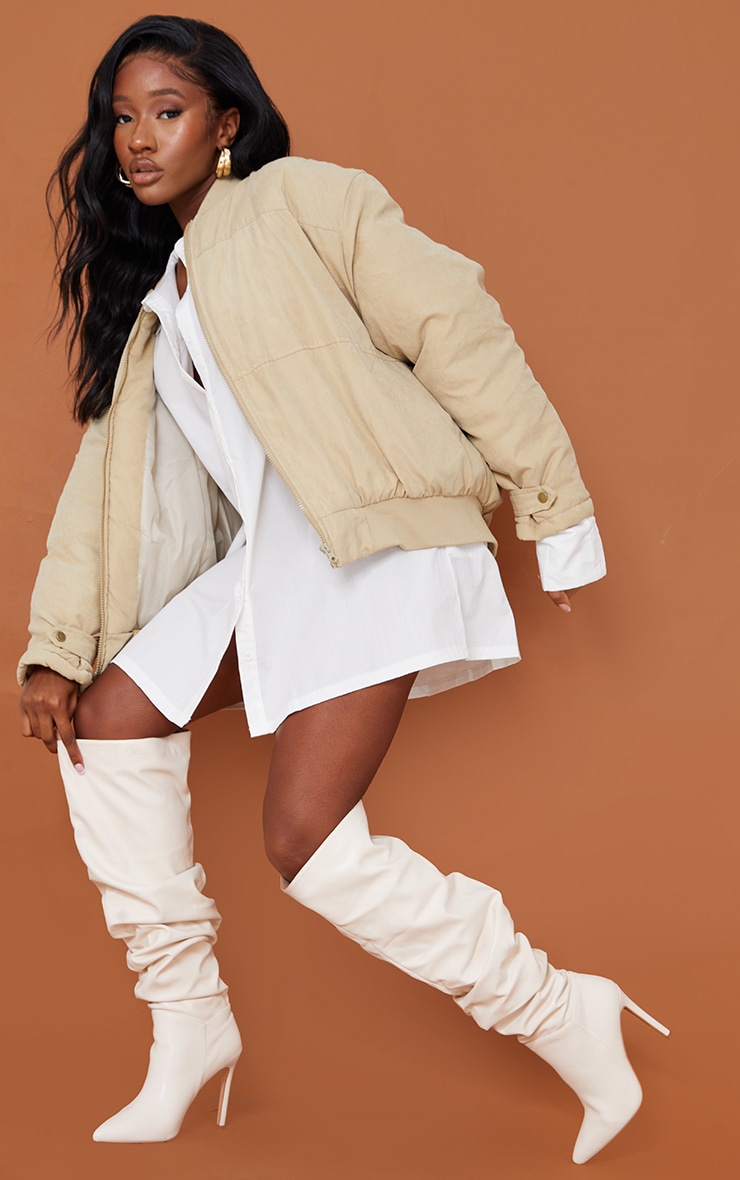 Cream Overknee Boots for Woman at PrettyLittleThing GOOFASH