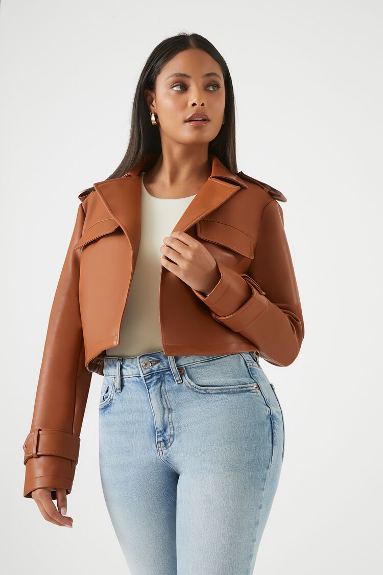 Forever 21 - Lady Leather Jacket Brown GOOFASH