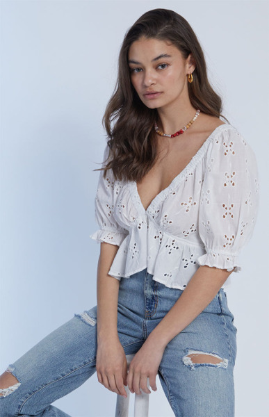 Free People White Top by Pacsun GOOFASH