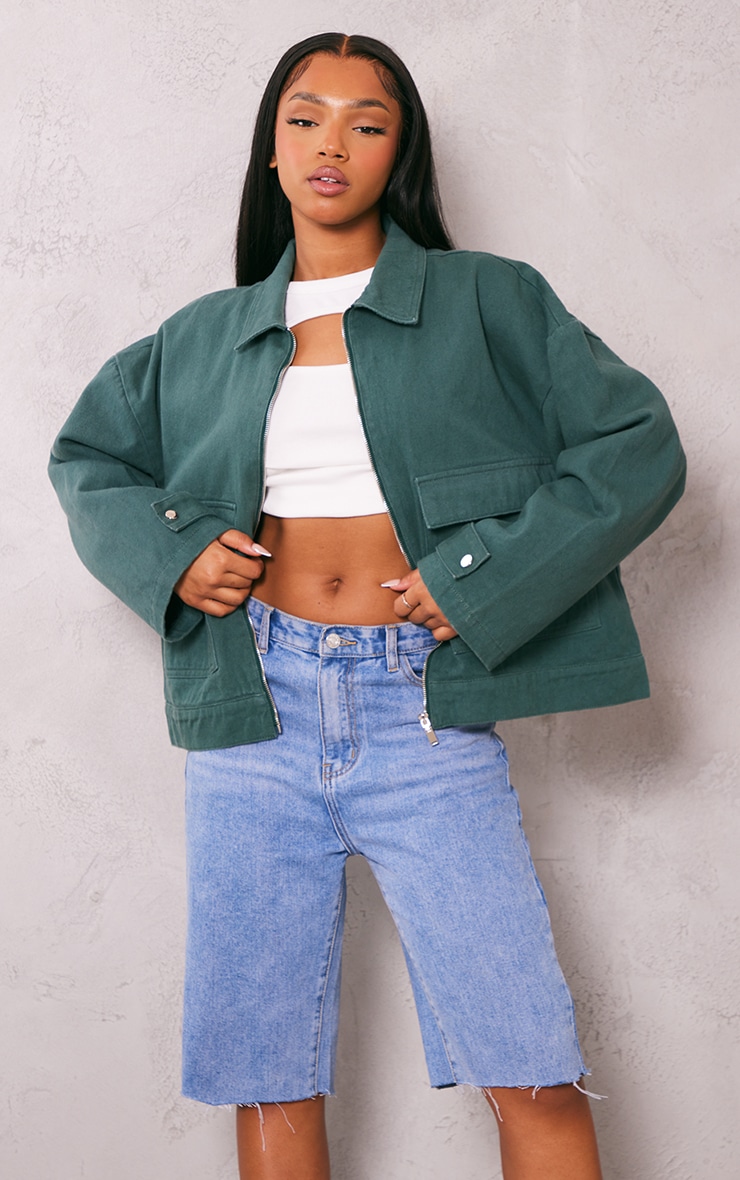 Green Denim Jacket for Women at PrettyLittleThing GOOFASH