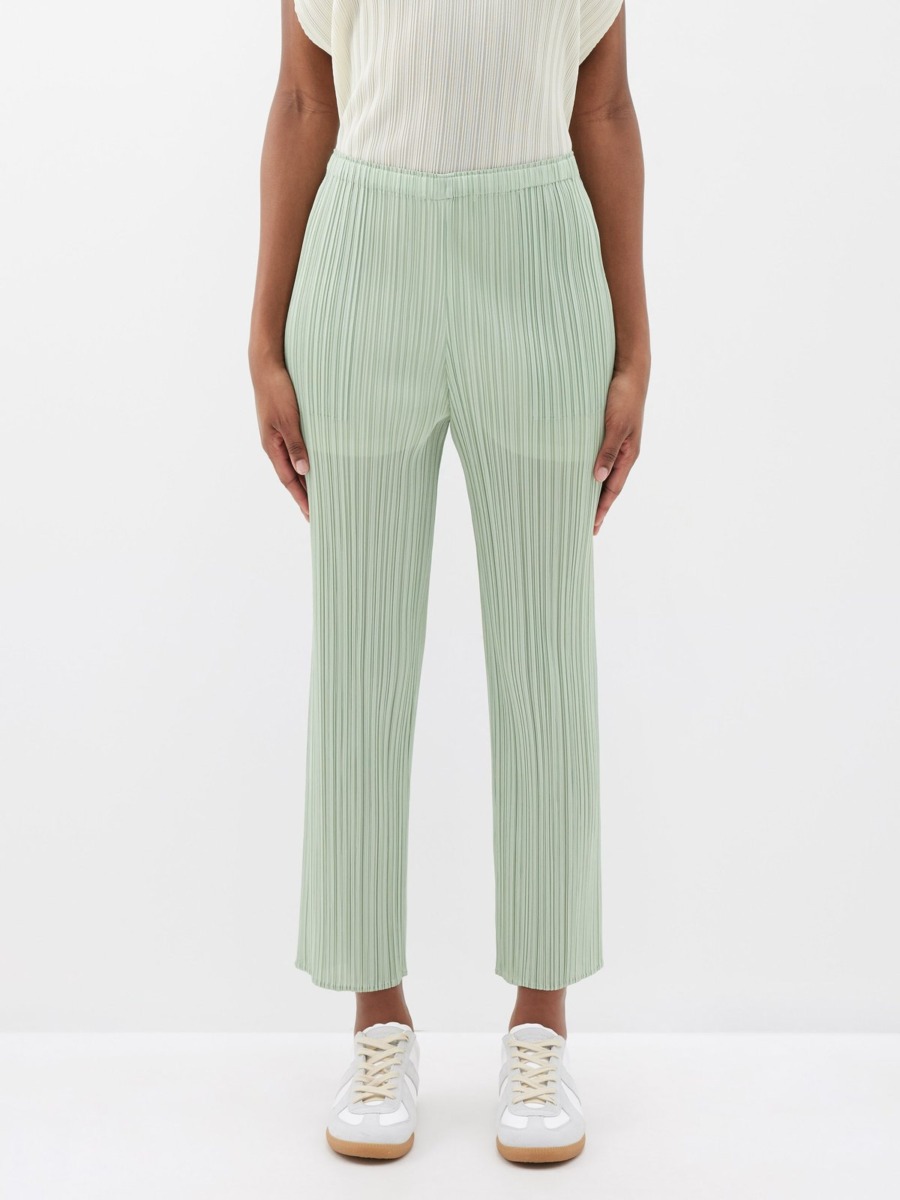 Green Trousers - Pleats Please Issey Miyake Ladies - Matches Fashion GOOFASH