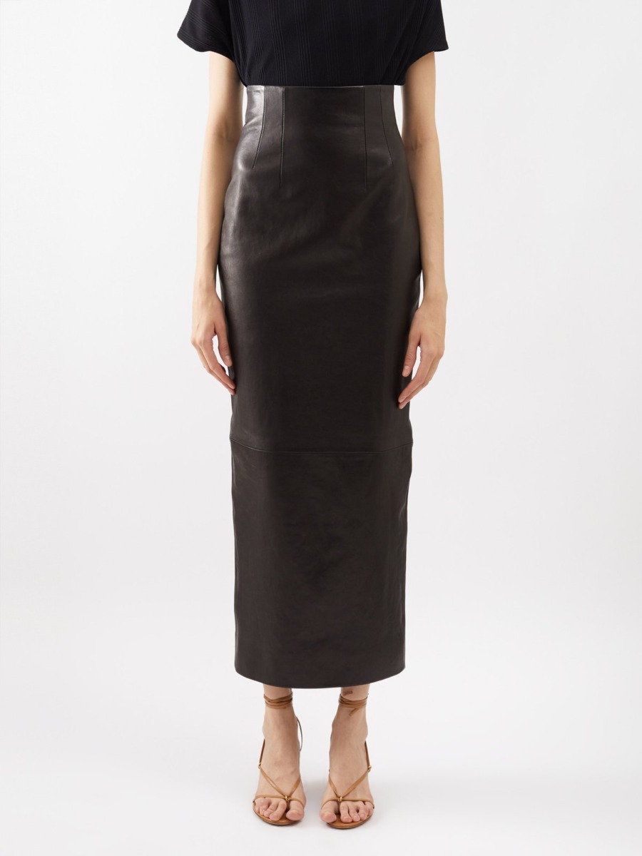 Khaite - Womens Black Leather Skirt from Matches Fashion GOOFASH