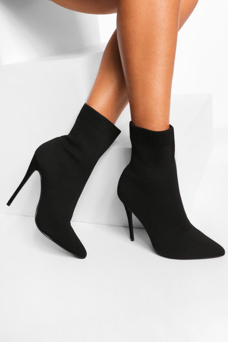 Ladies Black Sock Boots from Boohoo GOOFASH