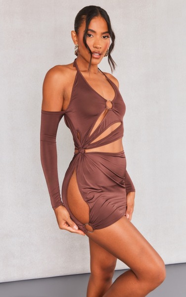 Ladies Bodycon Dress in Chocolate from PrettyLittleThing GOOFASH