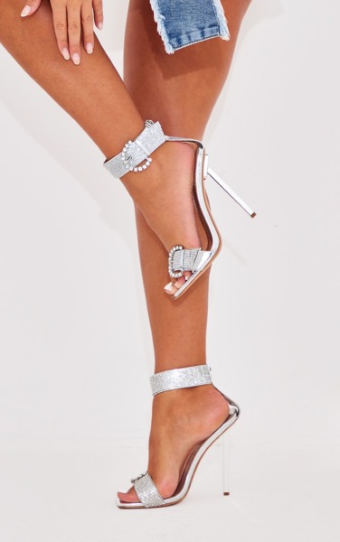 Ladies Heeled Sandals in Silver - PrettyLittleThing GOOFASH