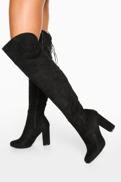 Ladies Knee High Boots in Black Boohoo GOOFASH