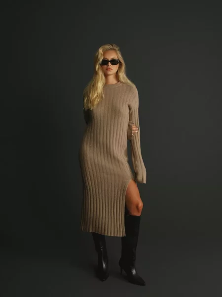 Ladies Knitted Dress in Grey from Nelly GOOFASH