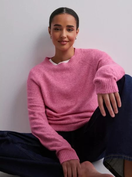 Ladies Knitted Sweater Pink by Nelly GOOFASH