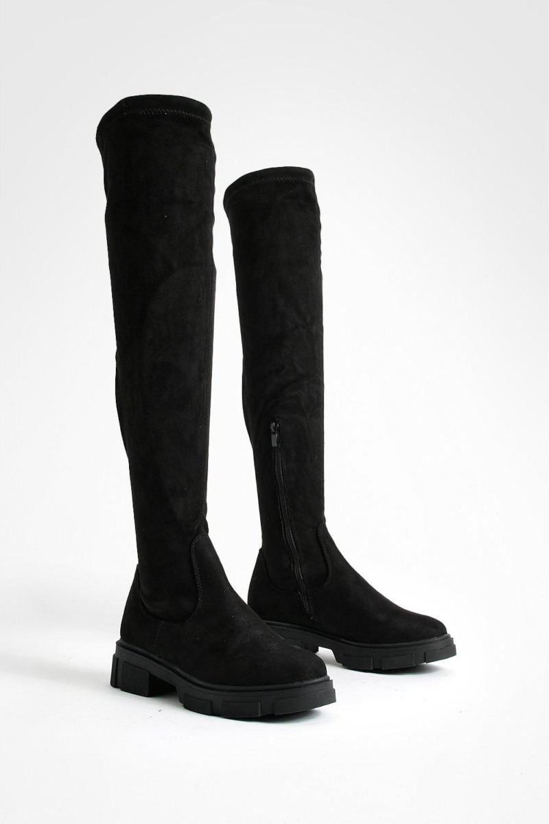 Lady Black Knee High Boots - Boohoo GOOFASH