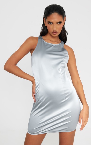 Lady Bodycon Dress in Silver PrettyLittleThing GOOFASH