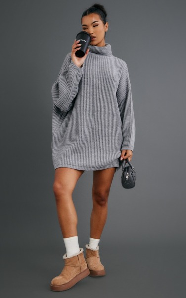 Lady Grey Sweater Dress - PrettyLittleThing GOOFASH