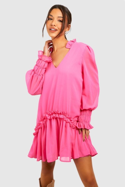 Lady Smock Dress - Pink - Boohoo GOOFASH