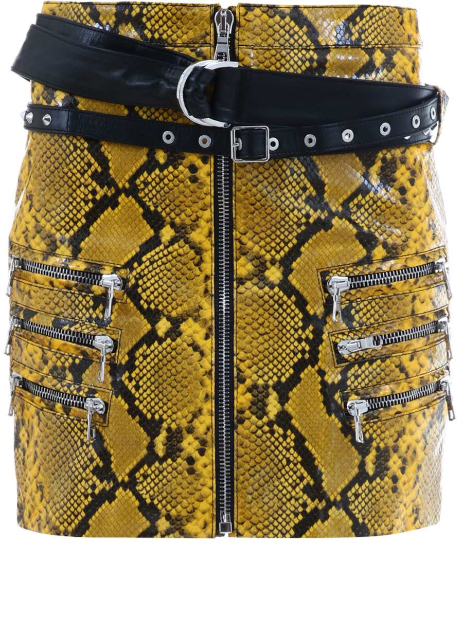Leather Skirt in Yellow Unravel Leam GOOFASH