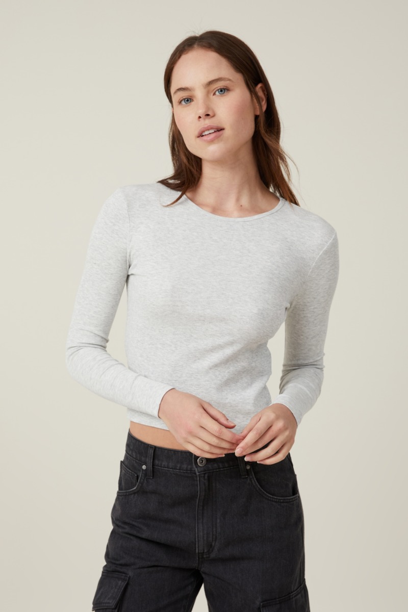 Long Sleeve Top Grey by Cotton On GOOFASH