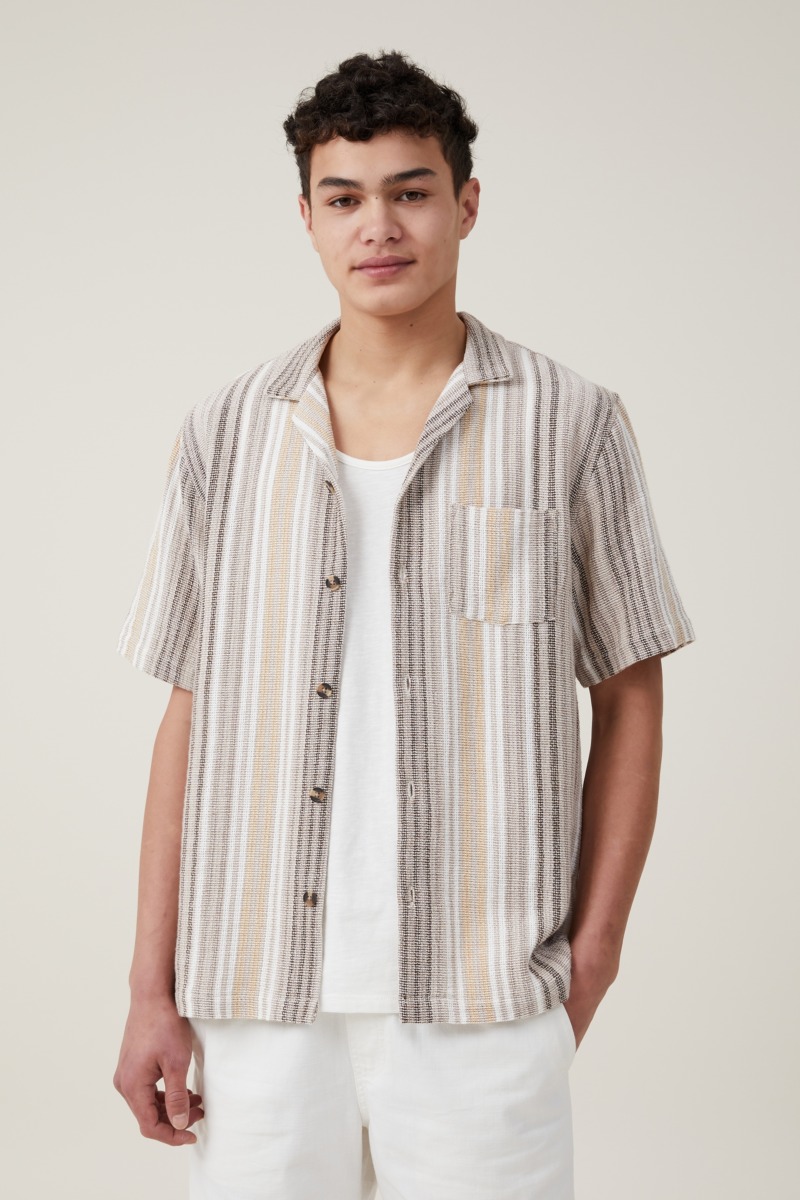 Man Short Sleeve Shirt Striped - Cotton On GOOFASH