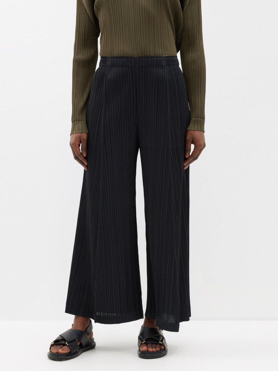 Matches Fashion Ladies Black Wide Leg Trousers from Pleats Please Issey Miyake GOOFASH
