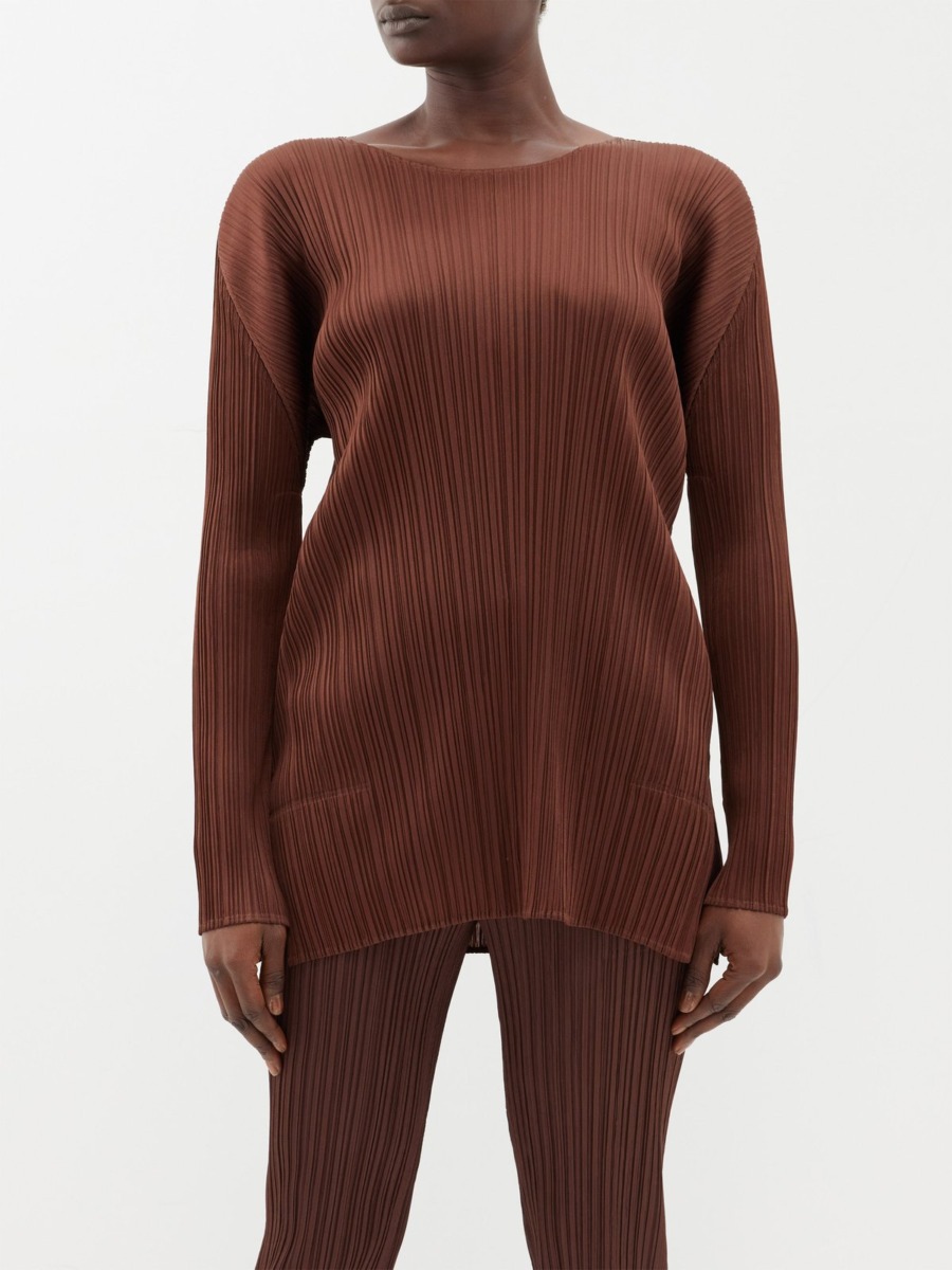 Matches Fashion Lady Brown Top by Pleats Please Issey Miyake GOOFASH