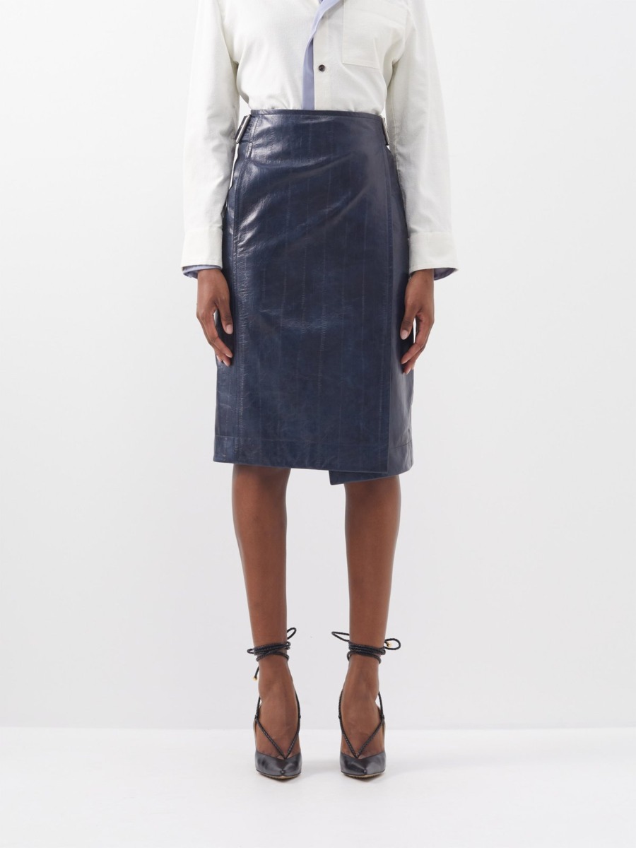 Matches Fashion - Pencil Skirt in Blue - Bottega Veneta Woman GOOFASH