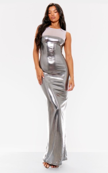 Maxi Dress in Silver for Women at PrettyLittleThing GOOFASH
