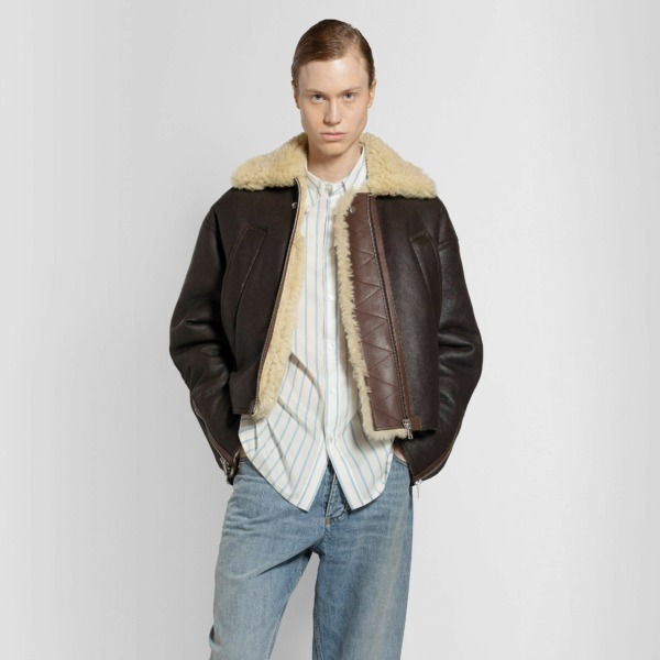 Mens Leather Jacket in Brown Antonioli - Bottega Veneta GOOFASH