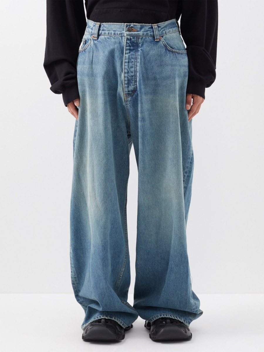 Men's Wide Leg Jeans in Blue Balenciaga Matches Fashion GOOFASH