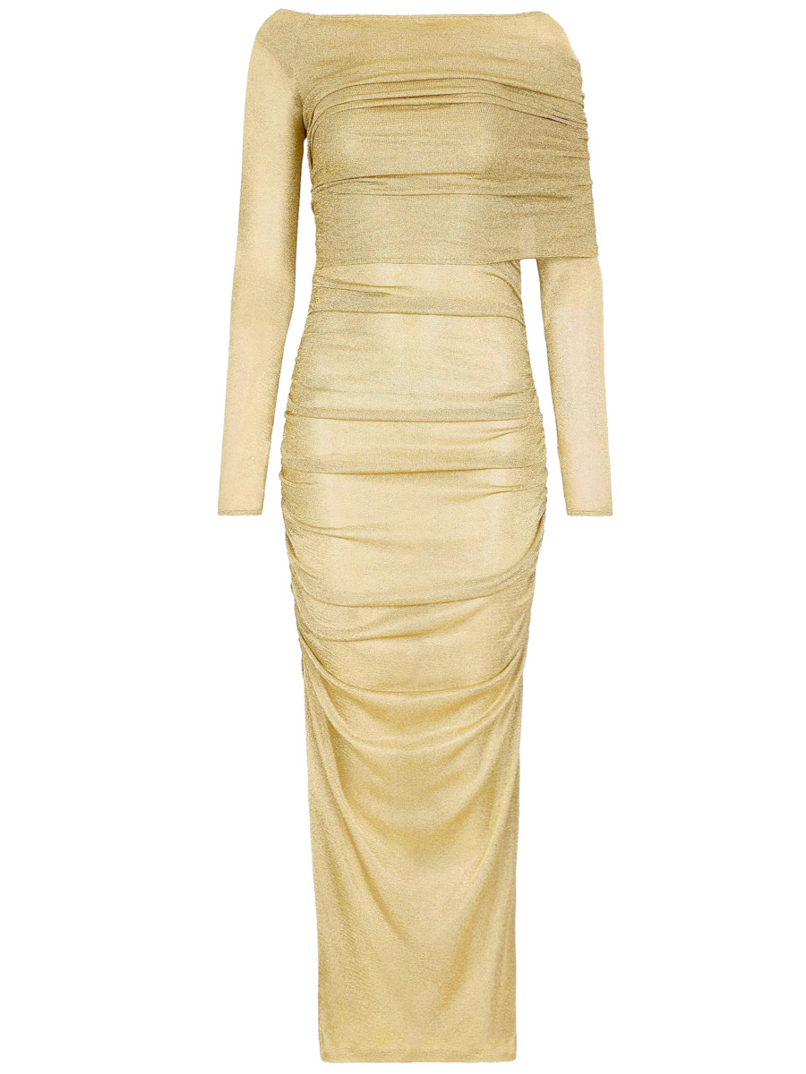 Midi Dress in Gold at Leam GOOFASH