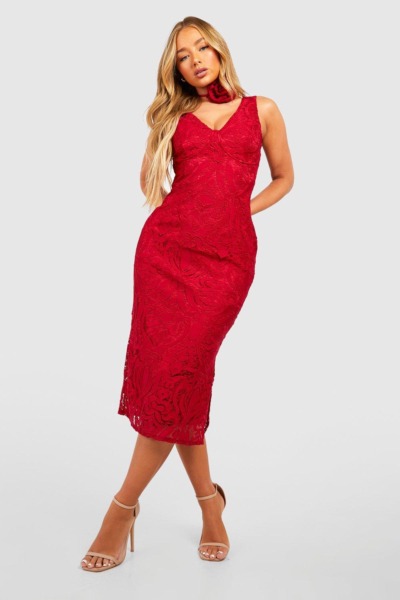 Midi Dress in Red Boohoo Woman GOOFASH