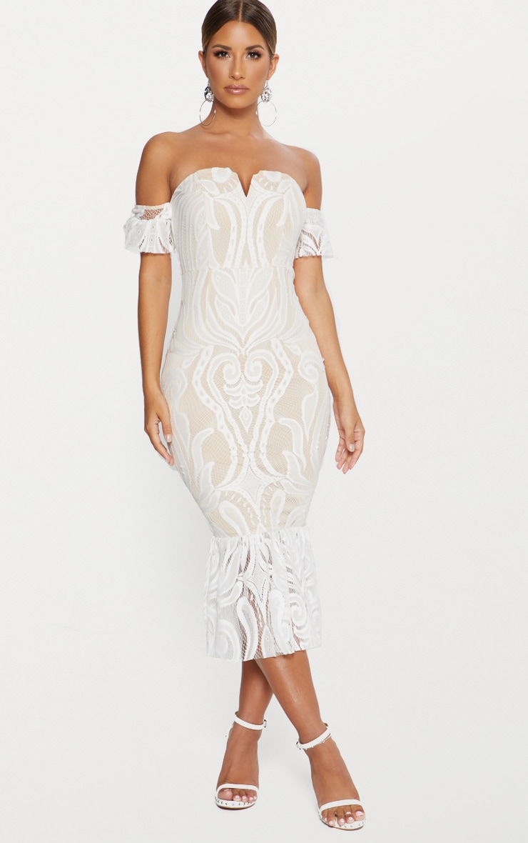 Midi Dress in White for Woman at PrettyLittleThing GOOFASH