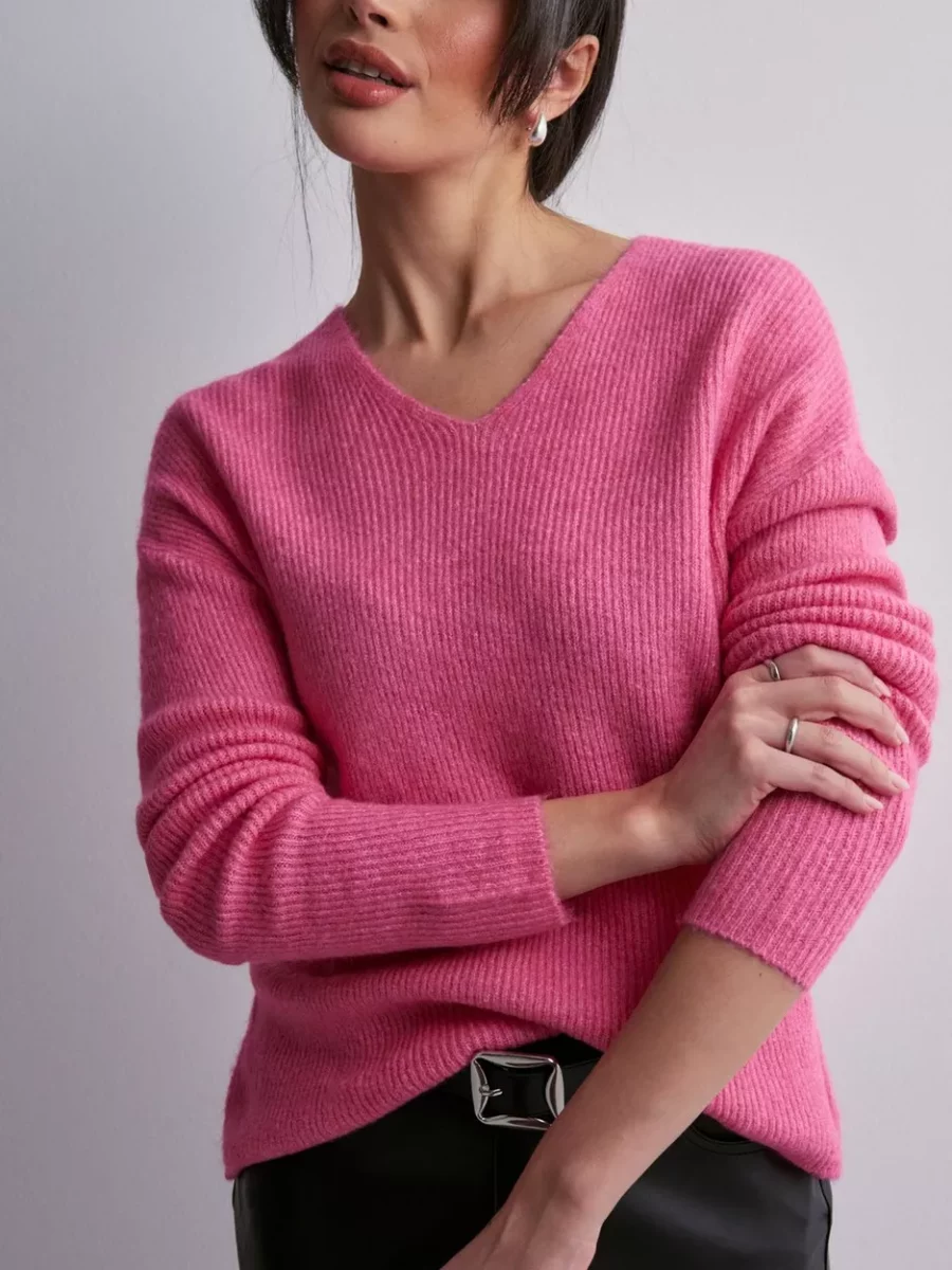 Nelly - Lady Knitted Sweater Pink by Only GOOFASH