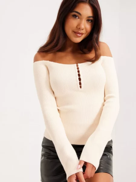 Nelly Lady White Knitted Sweater GOOFASH